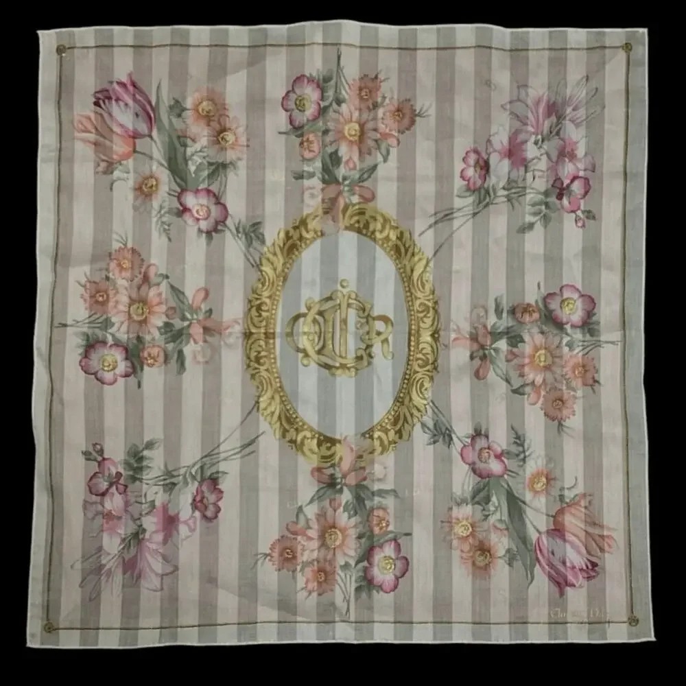 Christian Dior Scarf With Beautiful Pink Floral Print And Gold Logos